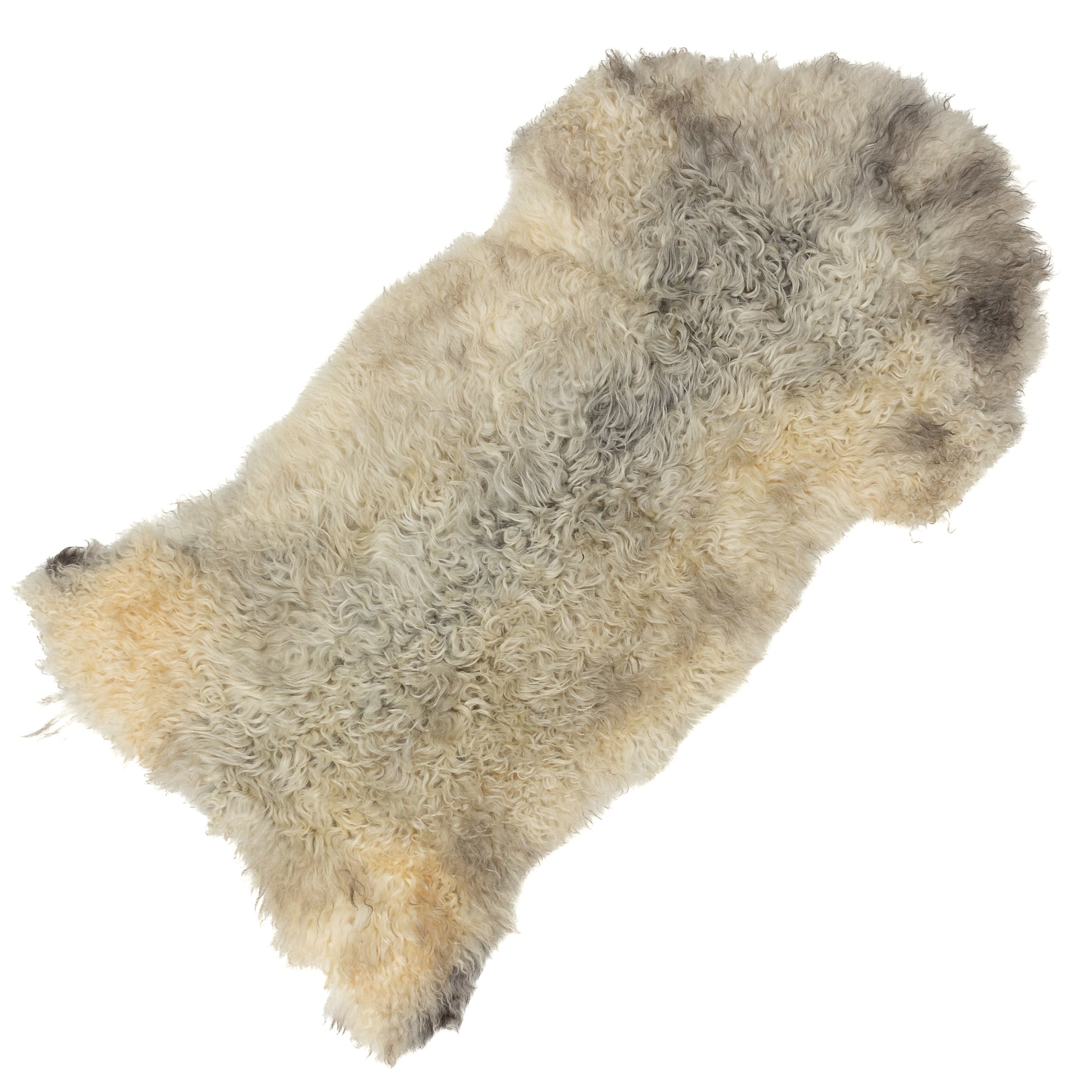 Soft Silver White w Gray Long Curls Gotland Sheepskin Rug
