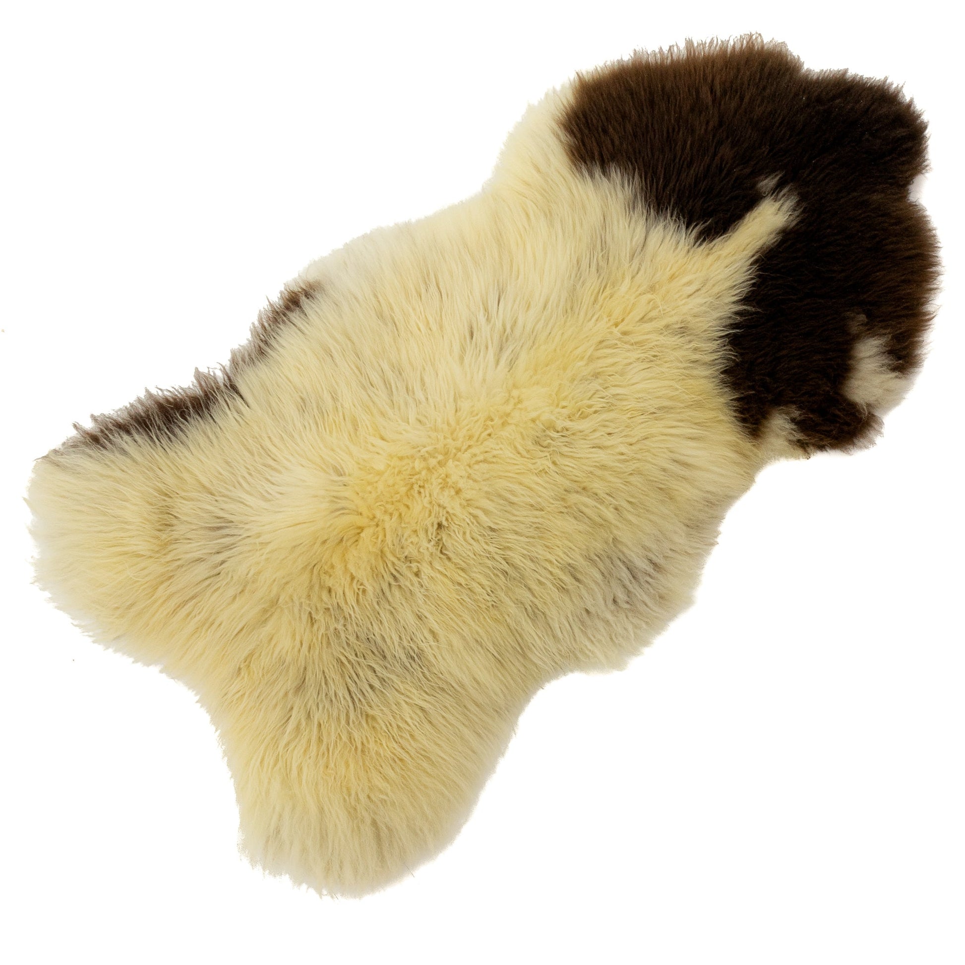 Soft Thick Cushy Dark Ivory w Brown Piebald Long Wool Swedish Sheepskin