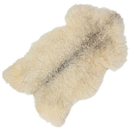 Soft White w Black Long Curls Gotland Sheepskin Rug