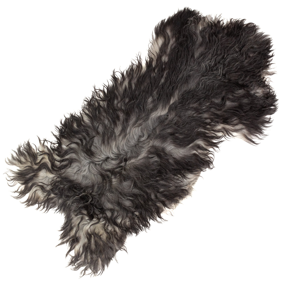 Soft Wool Black and Gray Slightly Wavy Swedish Sheepskin Rug
