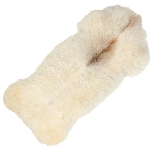 Thick Cushy Coarse Wool White w Dark Brown Heidschnucke Sheepskin Rug