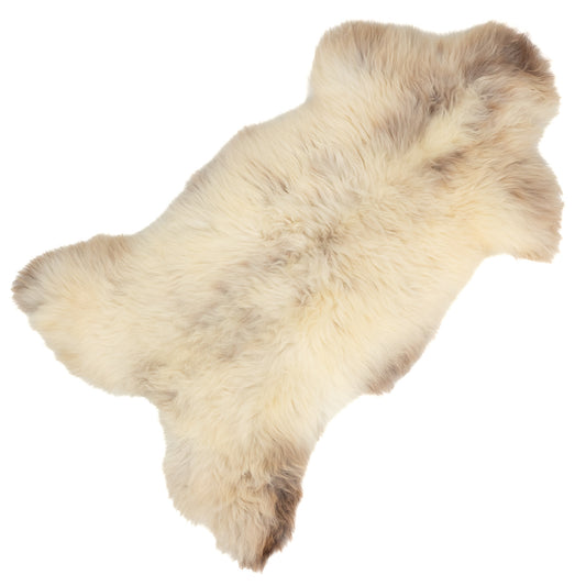 Thick Cushy Creamy White w Light Brown Mottled Sheepskin Rug