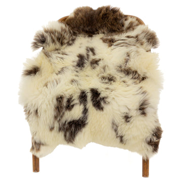 Thick Cushy Ivory White and Gray Brown Spots Sheepskin