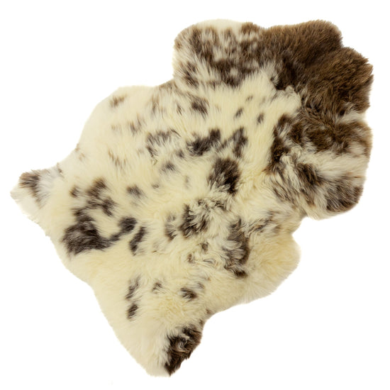 Thick Cushy Ivory White and Gray Brown Spots Sheepskin