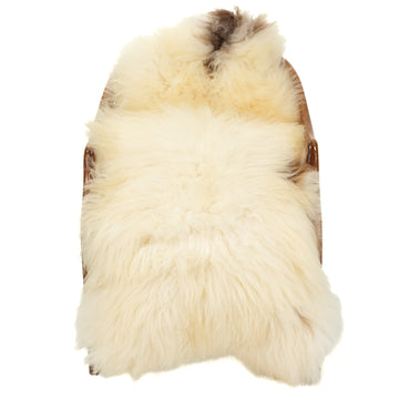 Thick Cushy White w Brown Long Wool Swedish Sheepskin