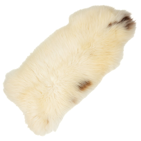 Thick Cushy White w Brown Long Wool Swedish Sheepskin Rug