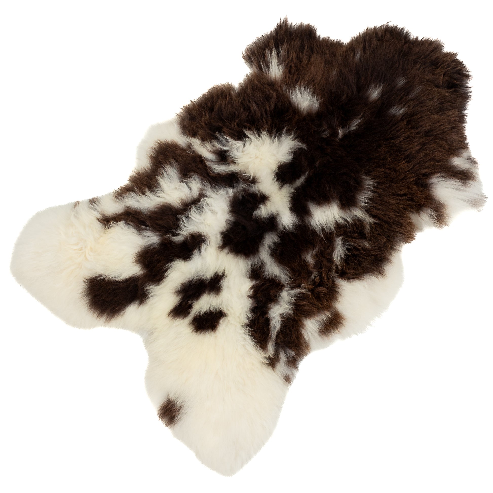 Thick Cushy White and Brown Spots Sheepskin Rug