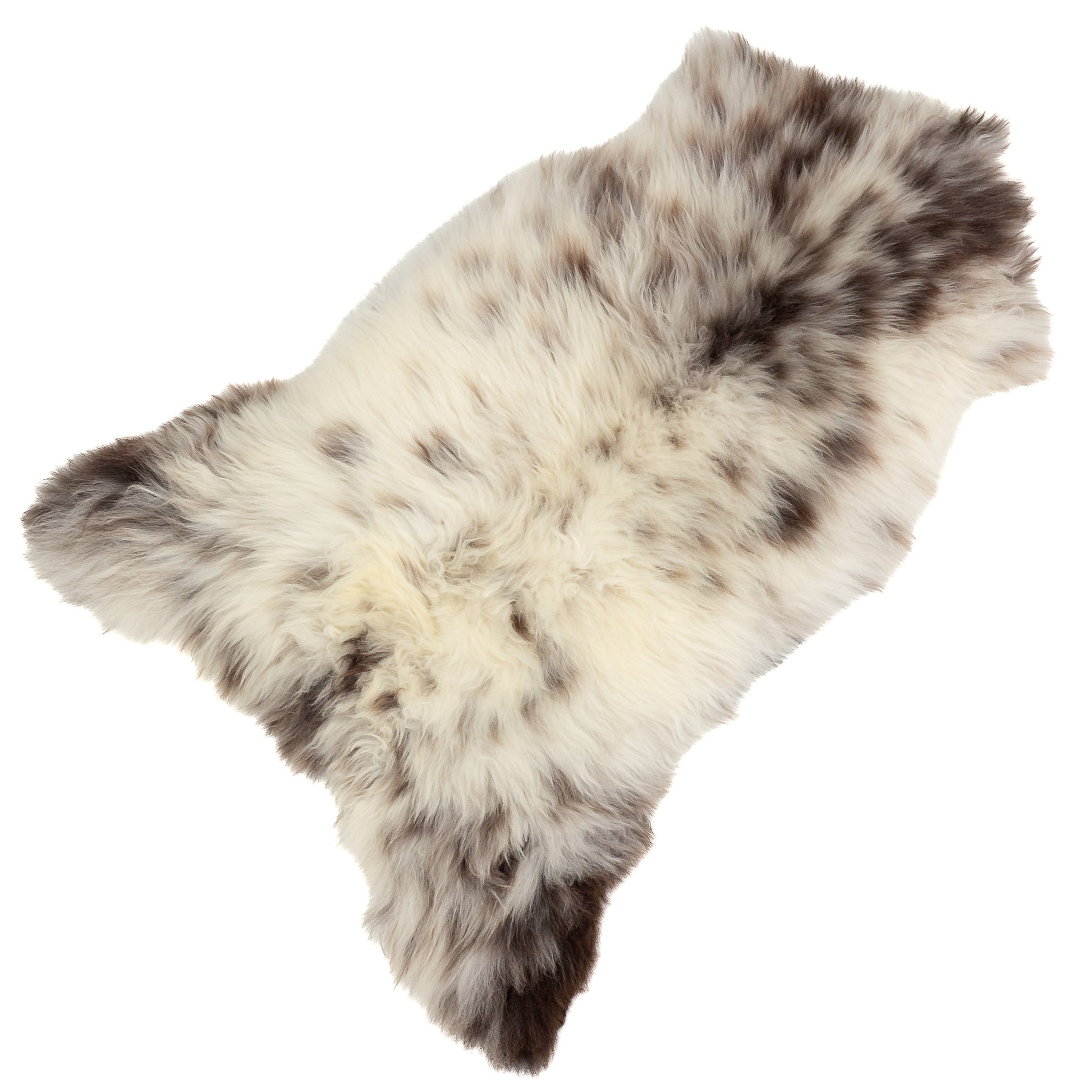 Thick Cushy Ivory White w Dark Brown Mottled Sheepskin Rug