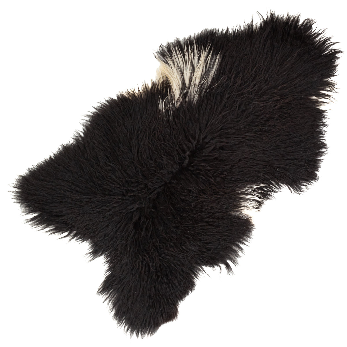 Wavy Black Hair w White Tufts Swedish Sheepskin Rug