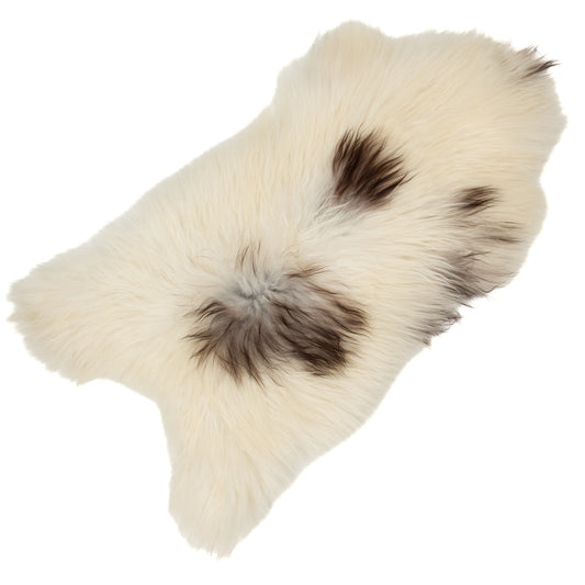 White w Black Gray Spots Icelandic Sheepskin Rug