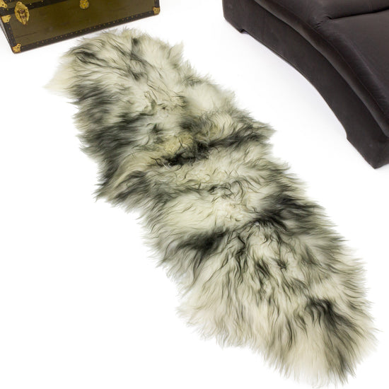 White w Dyed Black Tips Double End-End Icelandic Sheepskin