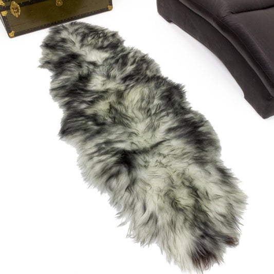 White w Dyed Black Tips Double End-End Icelandic Sheepskin