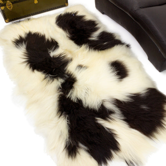 White w Black Spots Quad Icelandic Rug Sheepskin