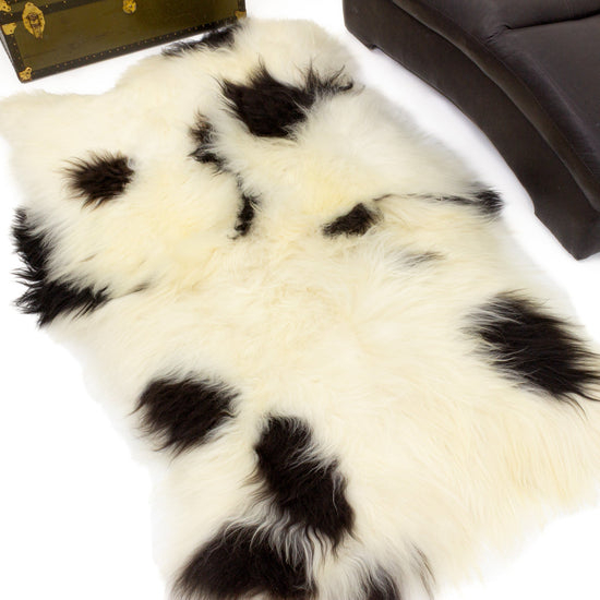 White w Black Spots Quad Icelandic Rug Sheepskin