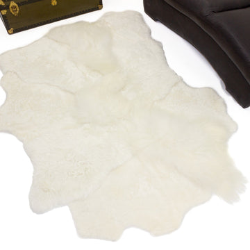 Long & Short Mixed Sewn White Quad Icelandic Rug Sheepskin