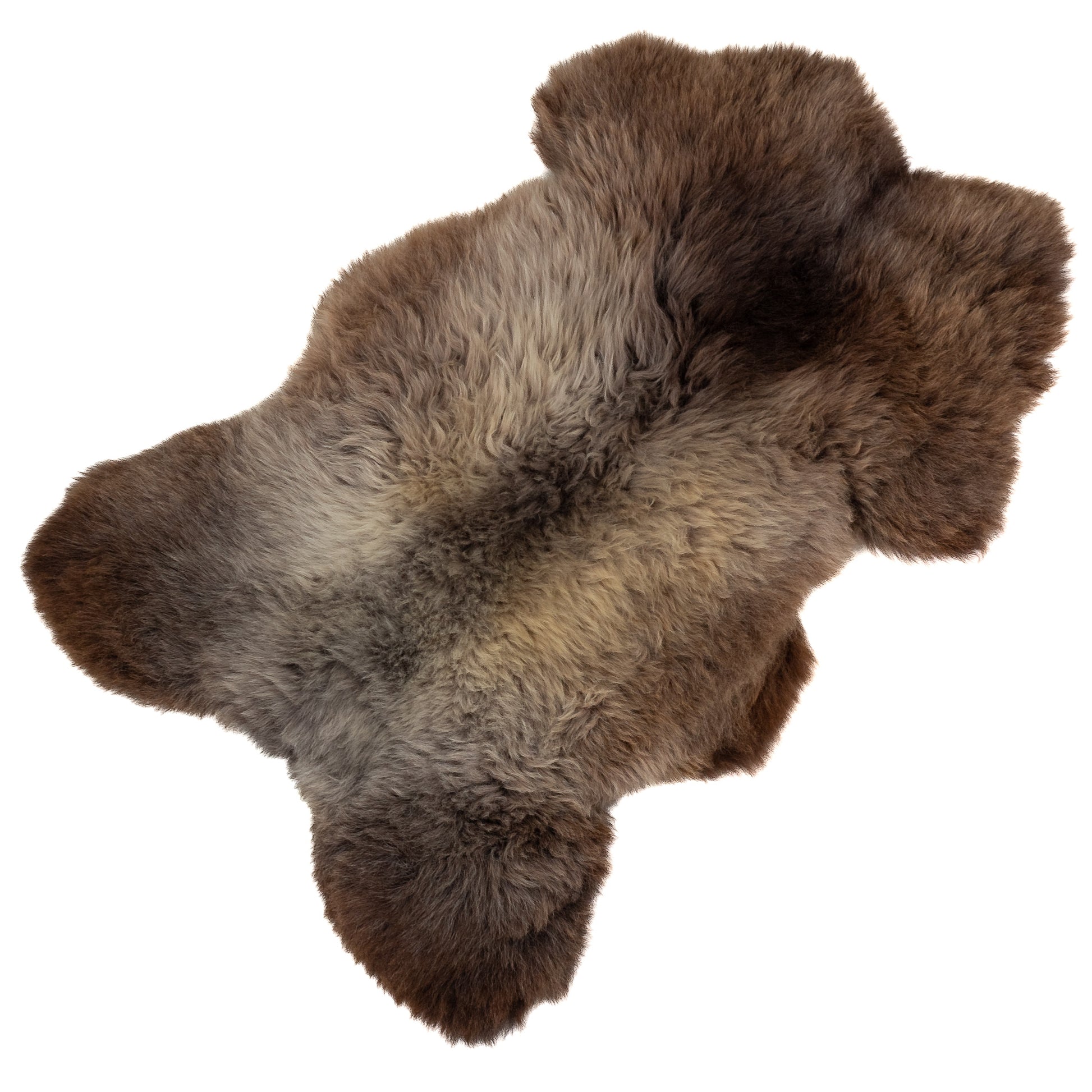 Wide Thick Cushy Brown w Gray Sheepskin Rug